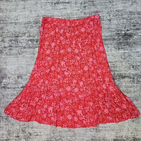 Talbots Skirt Womens XL Floral Print Viscose Ruffle Hem Midi Summer Boho - Picture 1 of 8